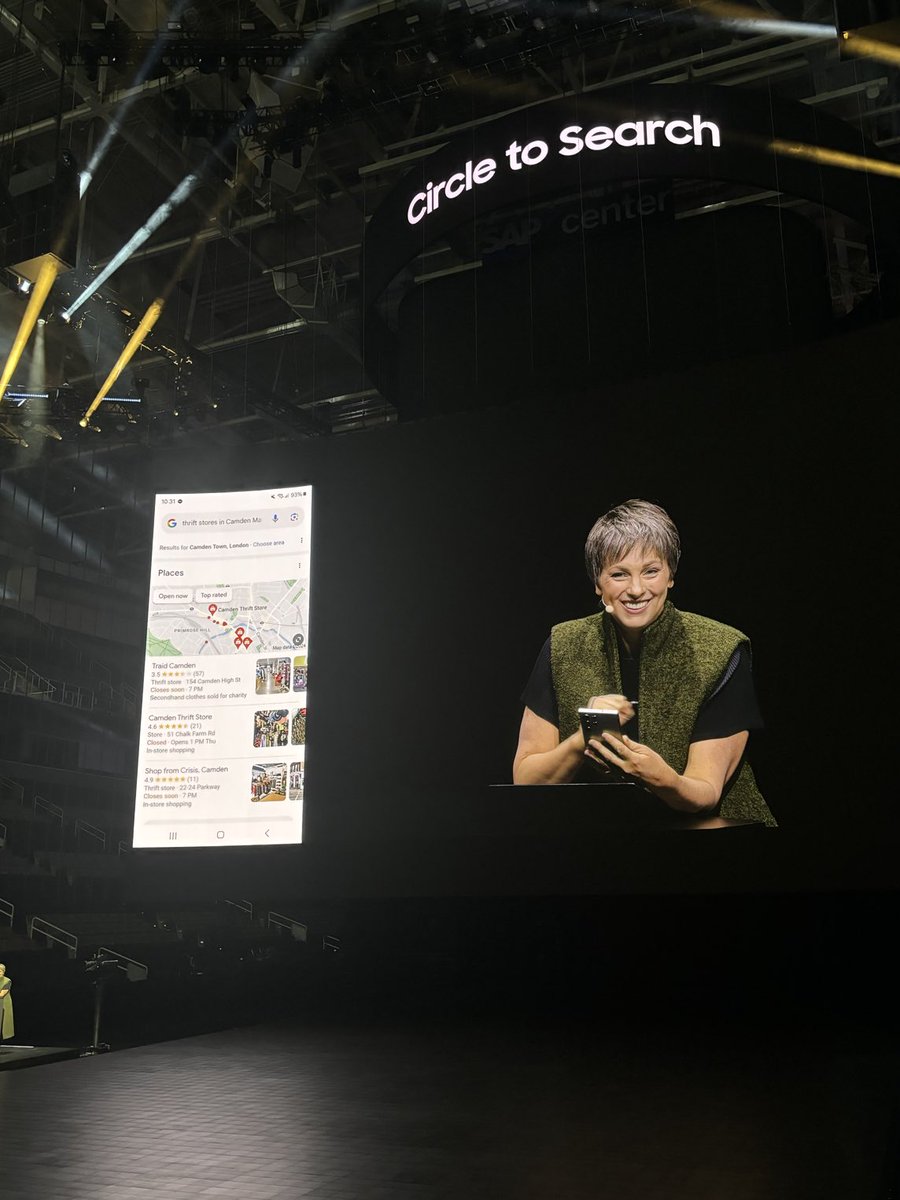 JeffFieldhack's tweet photo. AI brought to search. Google demo at #samsungunpacked unveiling circle/scribble/tap subject and Google AI will search n find details without opening other apps. #counterpointtr https://t.co/VIKnW7sR2f