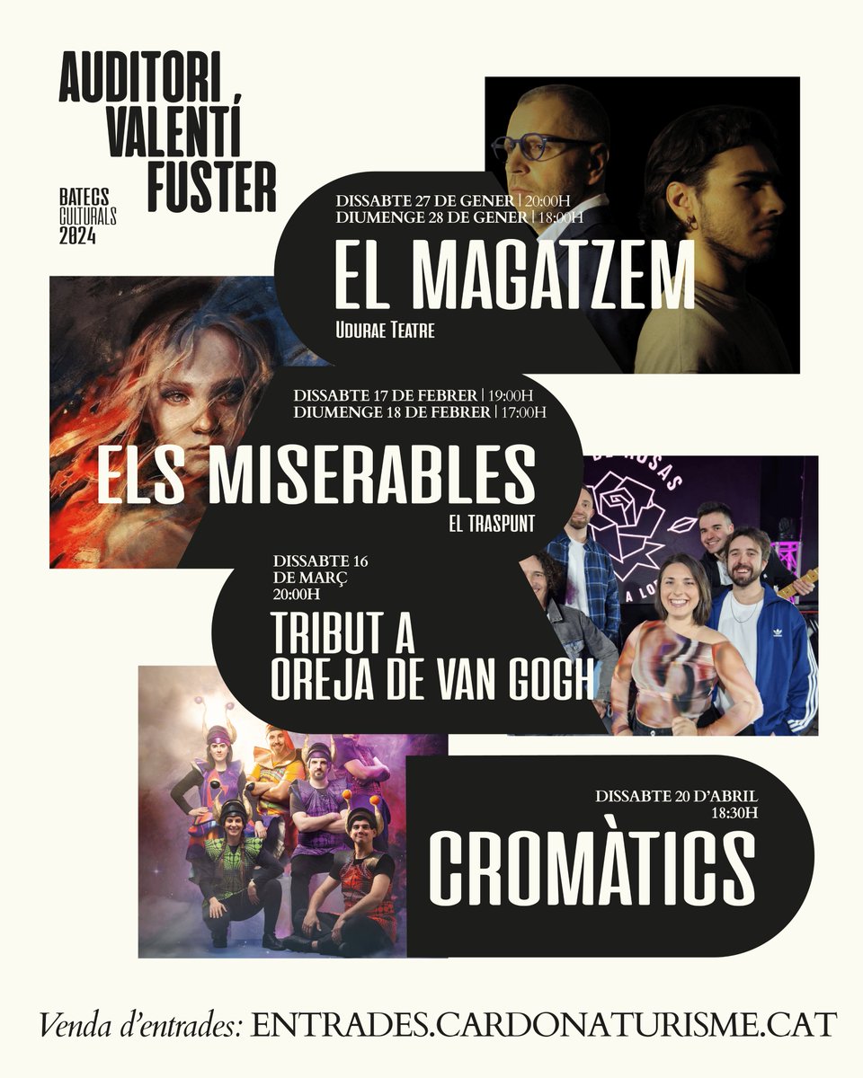 ajtcardona's tweet photo. ❗🎶Els Batecs Culturals estrenen temporada a l'Auditori amb una forta aposta pel talent cardoní

🎫Les entrades dels Batecs Culturals ja es poden adquirir al web https://t.co/Cl2kg8luBJ 

✍️Tota la info detallada, al web: https://t.co/PicYG69XSm https://t.co/3dLm9QOdc4