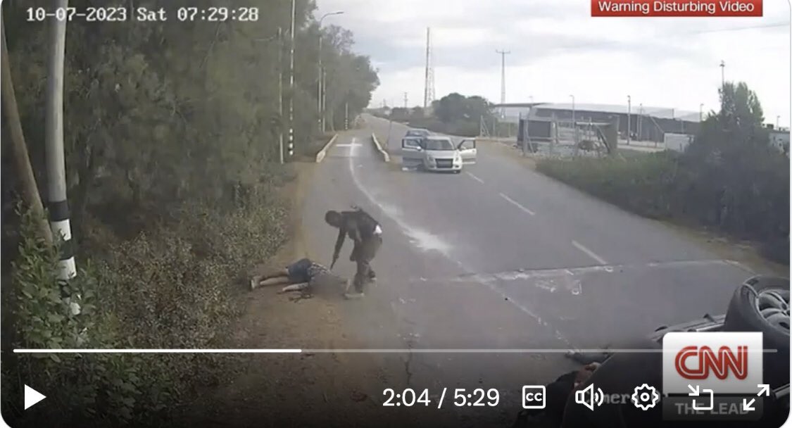 visegrad24's tweet photo. CNN has obtained footage from the Hamas attack on Kibbutz Nir Oz on October 7, showing a terrorist using a knife to behead an Israeli civilian.

Israel will never let Hamas continue its existence after October 7th. https://t.co/X9cBevZjpc