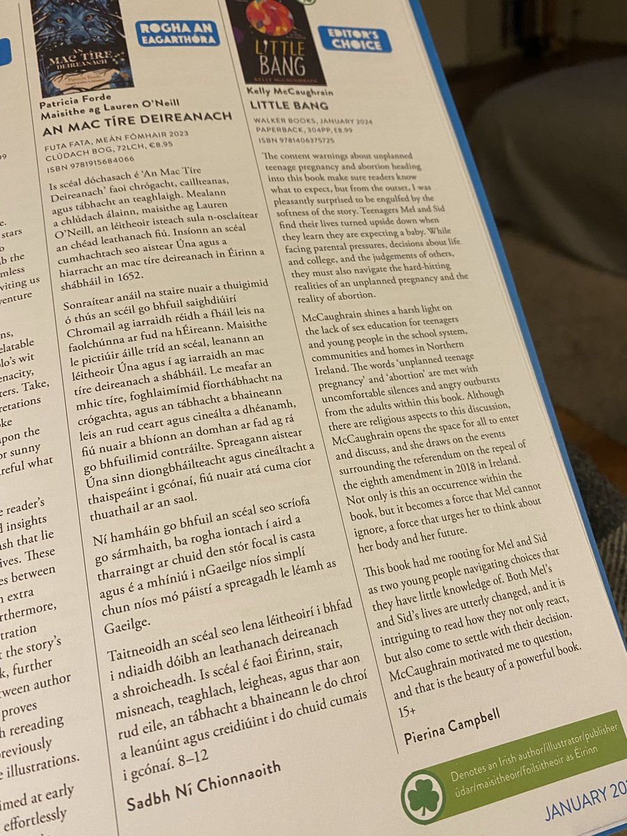 Delighted with this lovely review of An Mac Tíre Deireanach in the current issue of Inis magazine. ⁦@futafata⁩ ⁦@KidsBooksIrel⁩