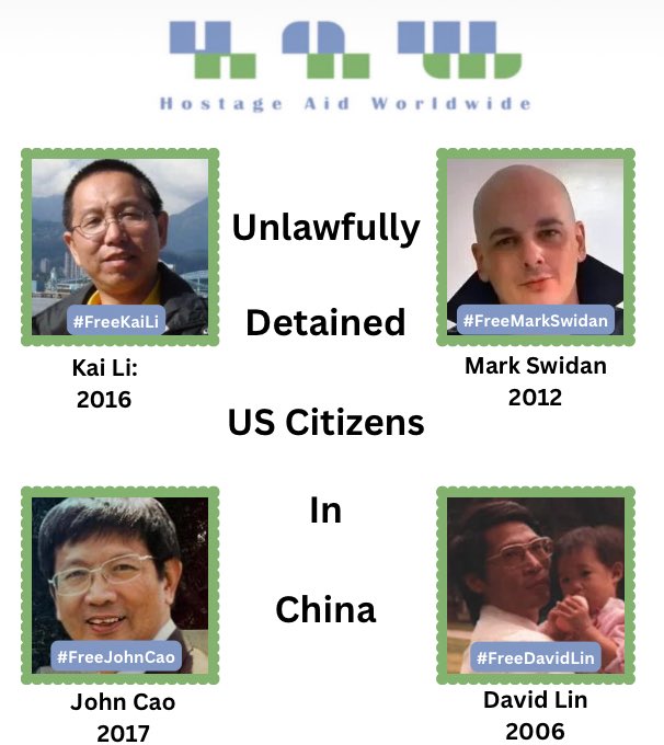 The #USG continuously emphasizes the importance of resolving the cases of US citizens wrongfully detained in #China, but Kai Li, Mark Swidan, David Lin, & John Cao have been imprisoned for yrs & haven’t seen any concrete steps taken that will lead to their release. @POTUS…