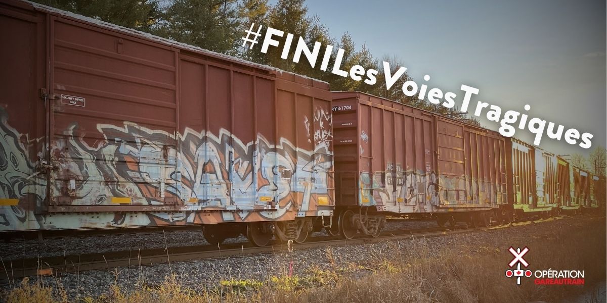 Il est illégal de vaporiser de la peinture ou de faire des tags sur une propriété privée. 

Qu’il s’agisse d’un pont ferroviaire, d’un tunnel ou d’un wagon, taguer pourrait vous coûter la vie. operationgareautrain.ca/blog-fr/mars-2…