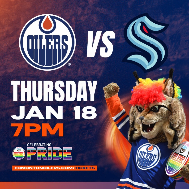EdmontonOilers's tweet photo. Our annual Celebrating Pride game is tomorrow as the #Oilers host Seattle at @RogersPlace, showcasing the team's unwavering support for the 2SLGBTQ+ community!

Click below to read the details about 50/50, an alumni @PrideTape photo opportunity &amp; more.

📰 https://t.co/vxlJckcGhF