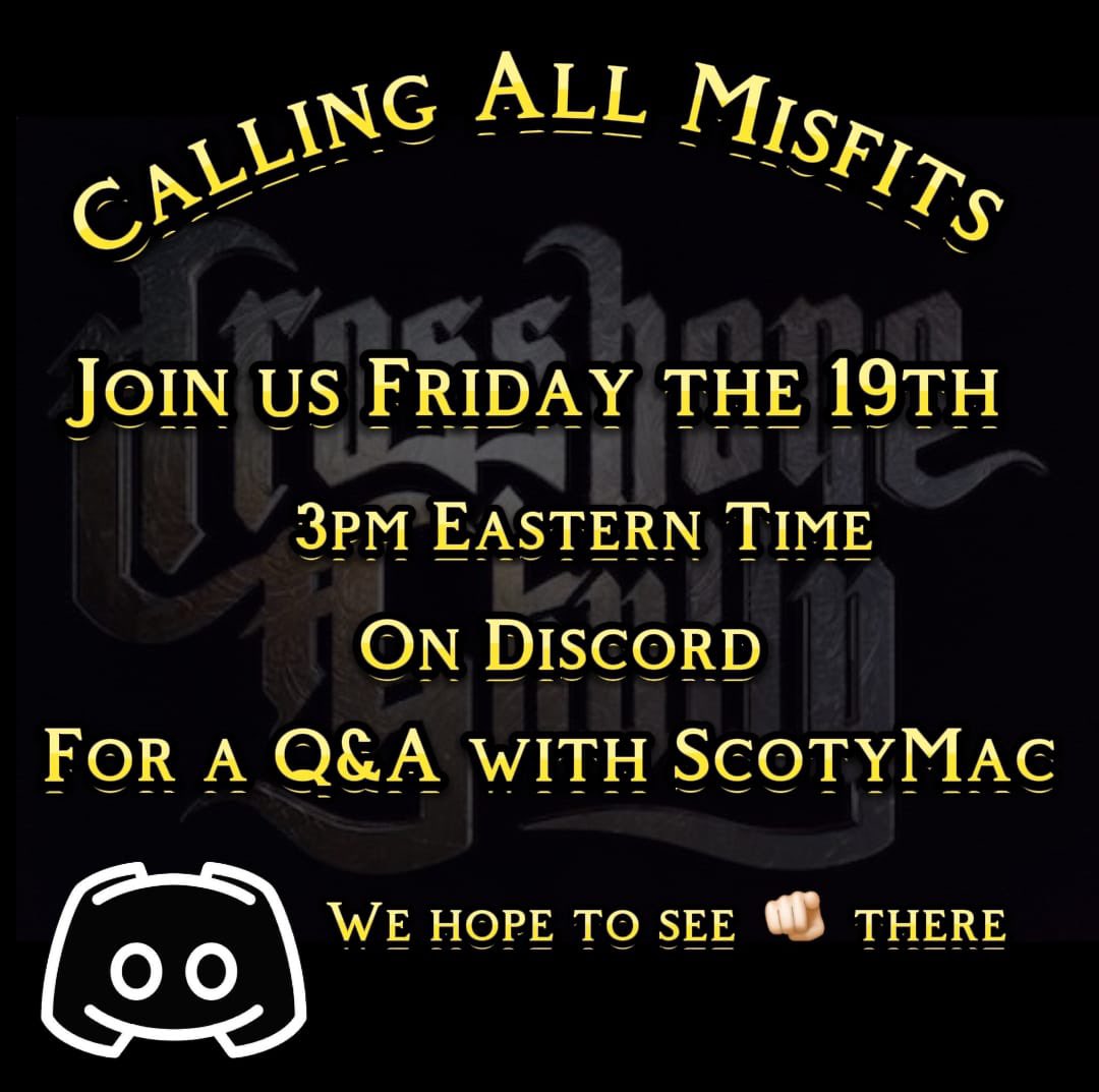 Hey Misfits, Join us this Friday for Q&amp;A with <a href="/scotmccracken/">Scot McCracken</a>  at 3pm ET over at @crossboneskully’s discord server 🖖🏼👽 we hope to see 🫵🏻 there! 

Skully’s Discord Link: discord.gg/3EHfYH2gQV