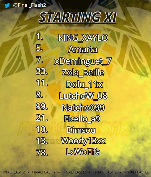 STARTING XI ⚽️

le XI de la soirée concocté par @Deminguet7 et <a href="/LxWoFIFA_/">LxWoFIFA</a> !!!

Le programme de la soirée dans quelques minutes 

🎨: <a href="/LutchoWoff/">LutchoW_08</a>