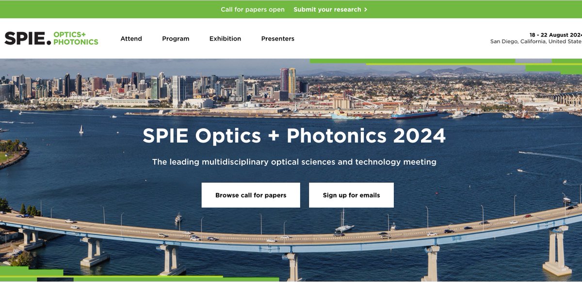 Join #SPIE Optics + Photonics 2024 in San Diego! 🌐 Submit your abstracts!
📅 Deadline: 7 February 
🔗 Abstract Submission: spie.org/OP217
Don't miss this chance to showcase your research &amp; connect with experts in the field! 
<a href="/SPIEtweets/">SPIE</a>