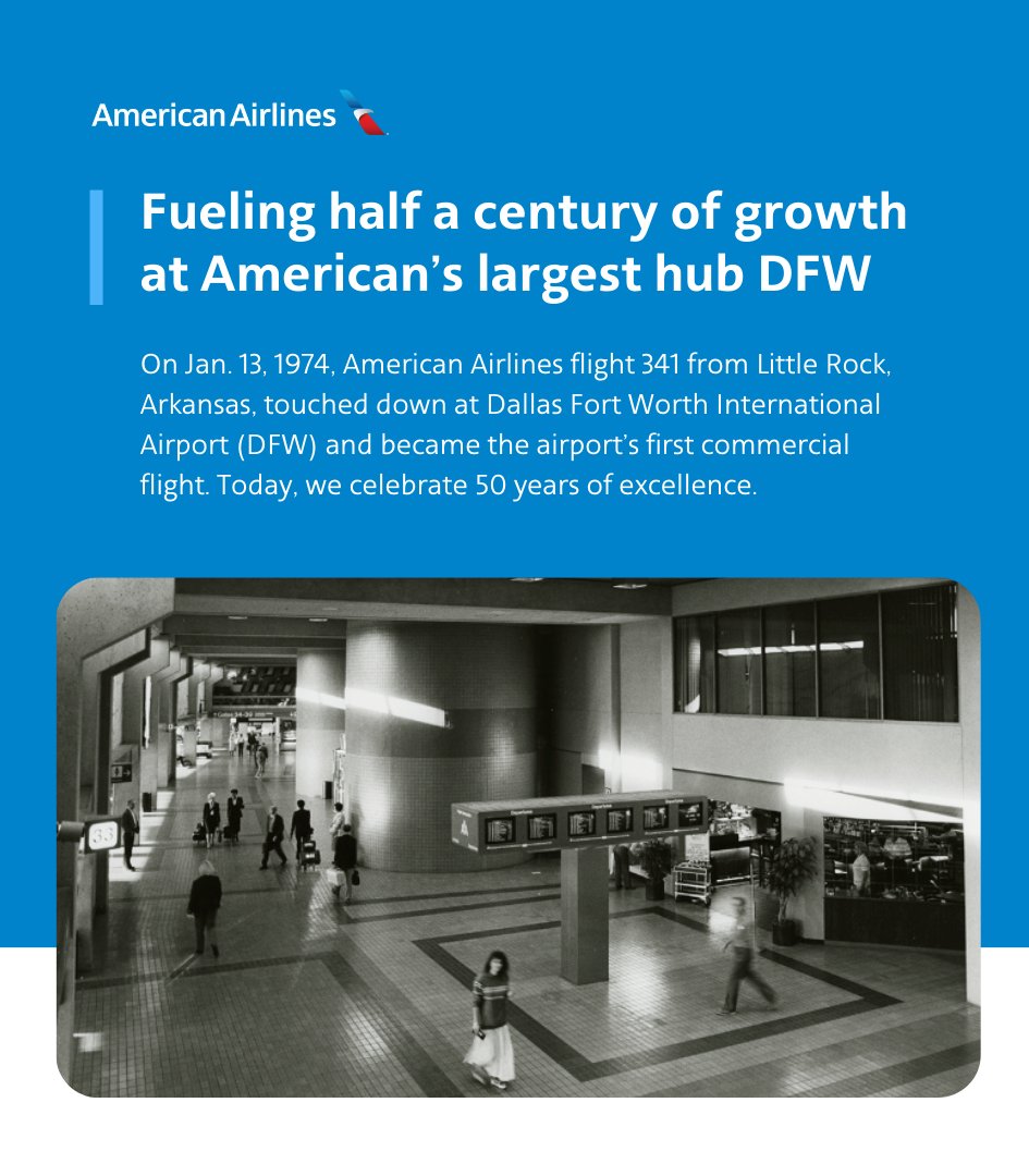 “DFW is the cornerstone of American’s global operation, and we’re proud of the growth and investment that comes with a legacy of five decades and counting,” said Jim Moses, American’s Senior Vice President of DFW Hub Operations. bit.ly/3HkYcNl