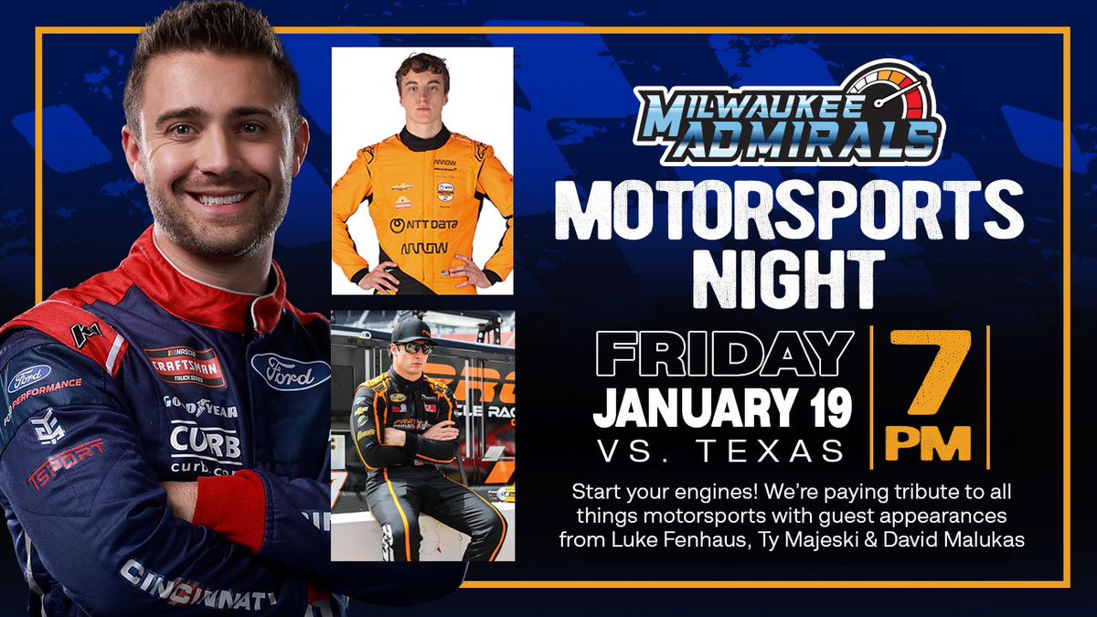Come out to our first ever Motorsports Night this Friday and meet Luke Fenhaus, Ty Majeski, & David Malukas! Don’t miss out! Get your tickets 👉 bit.ly/3NAUPFr