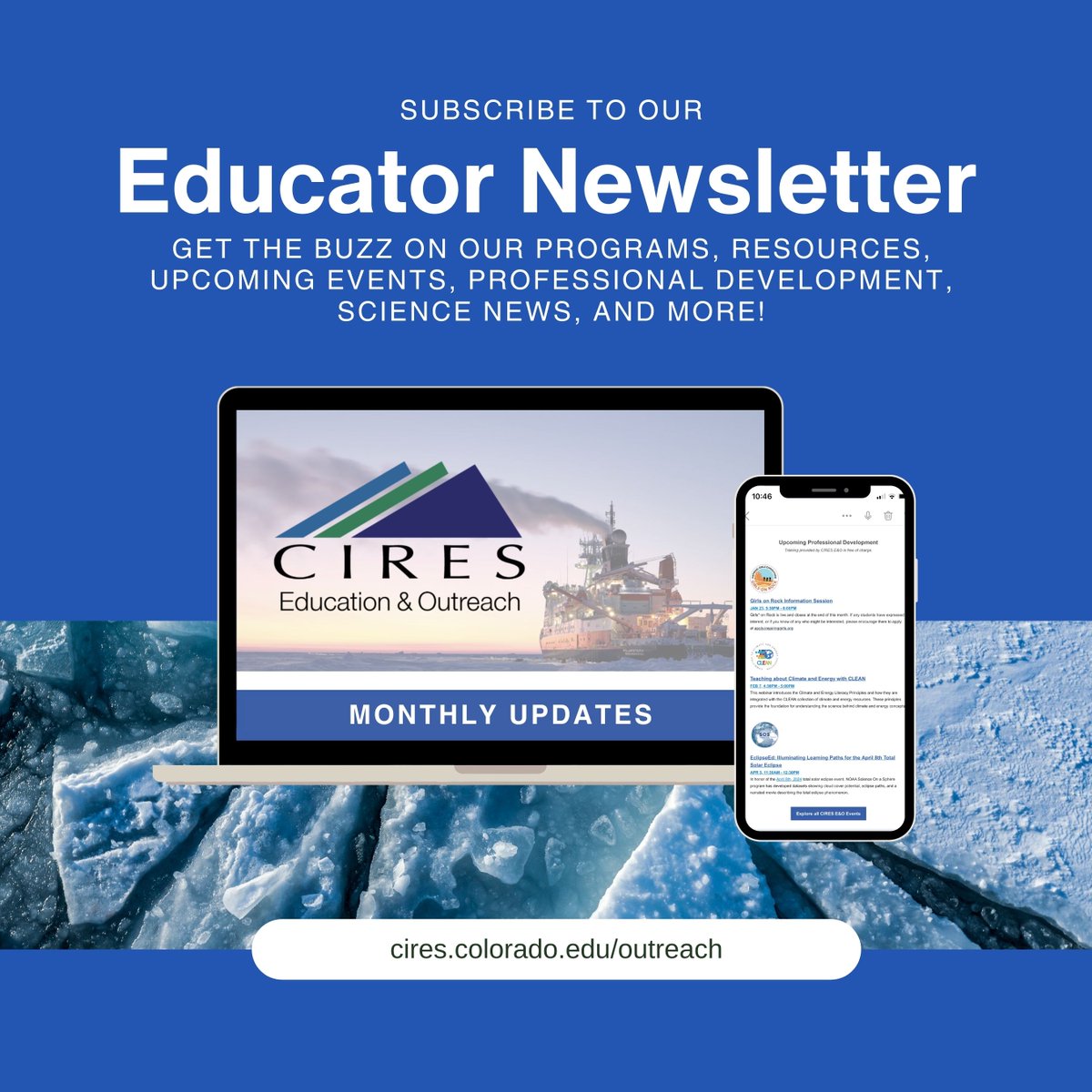 Have you signed up for our Newsletters? Get the buzz on all CIRES E&O programs, resources, PD opportunities, science news and more! #scienceoutreach
Subscribe today cires.colorado.edu/outreach