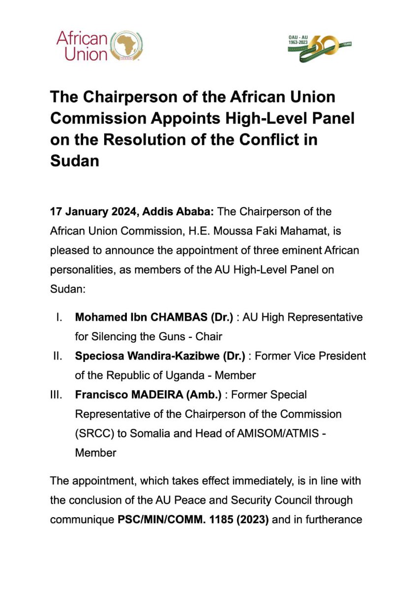 ChidiOdinkalu's tweet photo. It has taken @_AfricanUnion nearly 10 months since the onset of the war in Sudan to now constitute yet another #HighLevelPanel on the war. This will co-exist with the Mbeki High Level Panel & the mandate of President Obasanjo as High Rep on the Horn. Confusion or....? https://t.co/hBKhPRfqbM