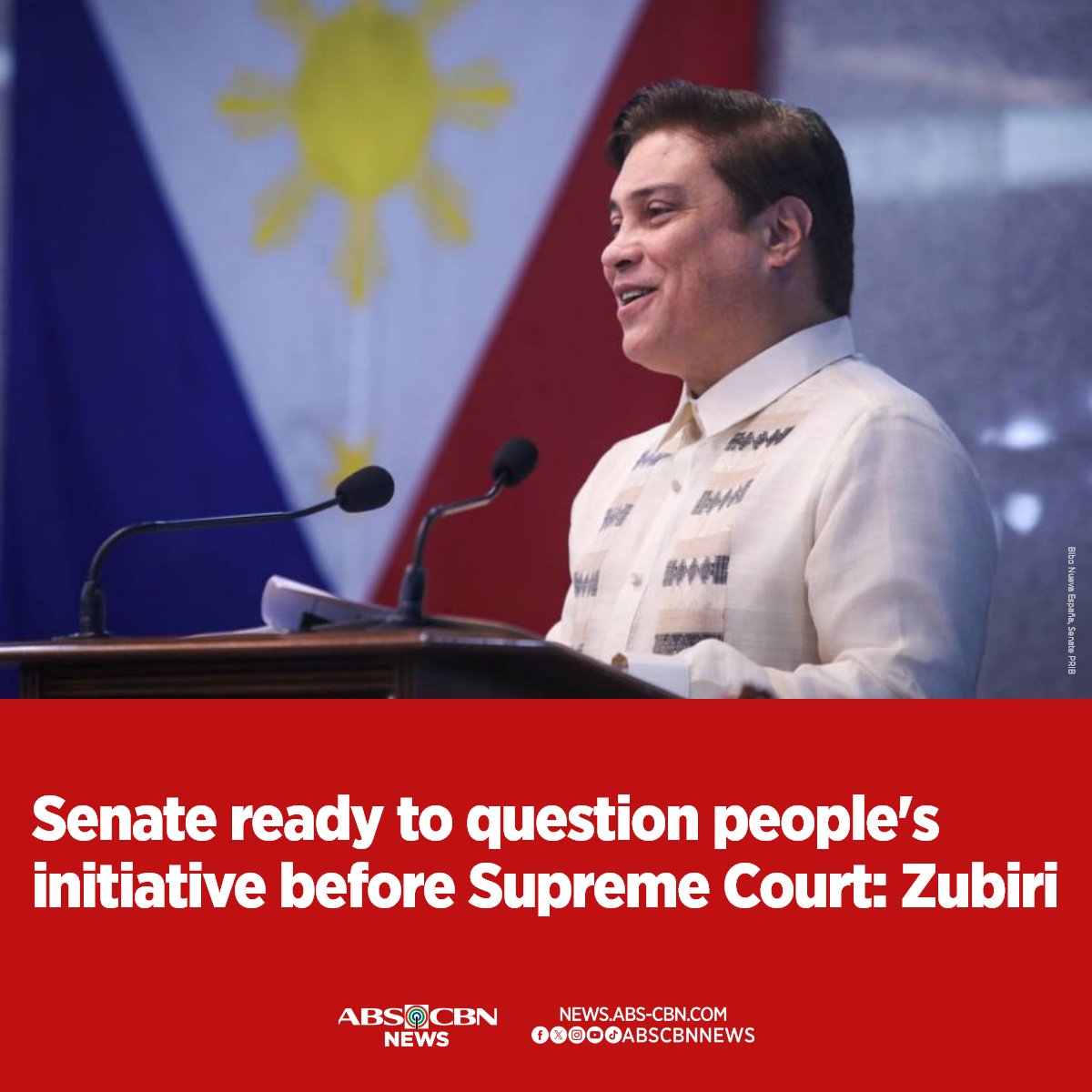 ABSCBNNews's tweet photo. The Senate is ready to question the constitutionality of the people's initiative pushing for charter change before the Supreme Court, Senate President Juan Miguel Zubiri said.

Read: https://t.co/kXsiOVWnlH https://t.co/06cWbDmnMS