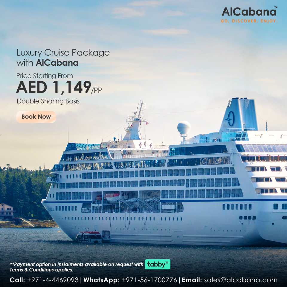 Embark on a lavish voyage with AlCabana's Cruise Package, available at the enticing rate of AED 1,149 for double occupancy. Immerse yourself in the epitome of luxury and sophistication!
#LuxuryCruiseExperience #AlCabana #MemorableVoyage #AlCabanaAdventures #AllInclusiveLuxury