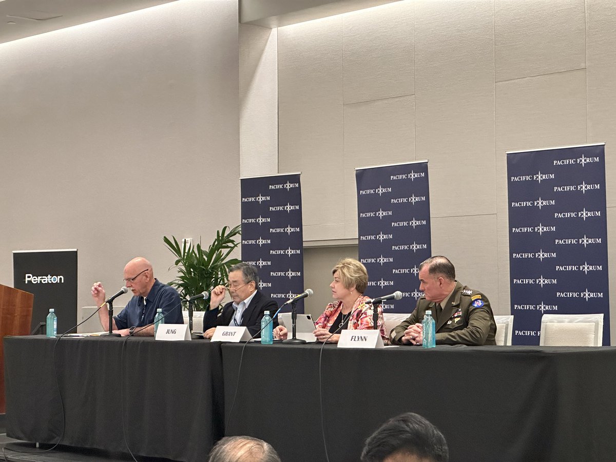 PacificForum's tweet photo. #OIIP2024 Keynote Panel Discussion today with Admiral Scott H. Swift, Heidi Grant, Admiral Ho-Sub Jung, and General Charles A. Flynn!
@USPacificFleet @Boeing @ROK_Navy @USARPAC_CG @USARPAC
#PacificForum https://t.co/Fa7U1yYP6C