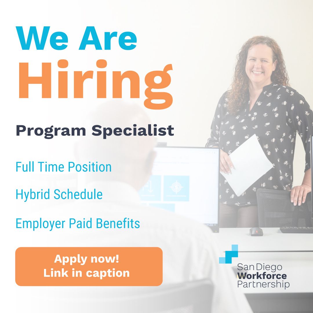 sdworkforce's tweet photo. Job Opportunity: We're hiring a full-time Program Specialist to join our team! Key roles include recruitment, case management, and program delivery. Apply now: https://t.co/9QS3NOEH9p
#NowHiring #ProgramSpecialist #SanDiegoJobs https://t.co/aKfq3IS5Ee