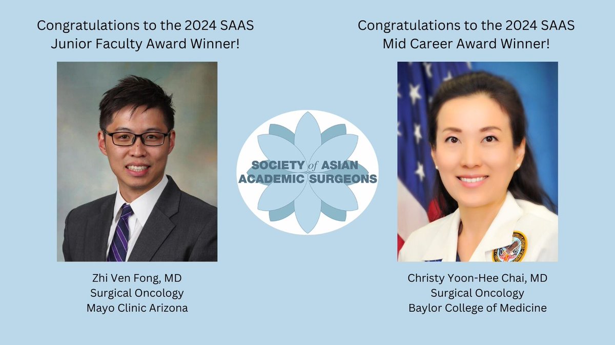 SocAsianAcadSurg (@asianacadsurg) on Twitter photo Congratulations to our <a href="/AsianAcadSurg/">SocAsianAcadSurg</a> Award Winners! <a href="/ZhiVenFongMD/">Zhi Ven Fong, MD MPH DrPH</a> from <a href="/MayoAZSurg/">Mayo Clinic AZ Department of Surgery</a> received the Junior Faculty Award and <a href="/Chai_Christy/">Christy Chai</a> from <a href="/BCM_Surgery/">BCM_Surgery</a> received the Mid Career Award Congratulations to our <a href="/AsianAcadSurg/">SocAsianAcadSurg</a> Award Winners! <a href="/ZhiVenFongMD/">Zhi Ven Fong, MD MPH DrPH</a> from <a href="/MayoAZSurg/">Mayo Clinic AZ Department of Surgery</a> received the Junior Faculty Award and <a href="/Chai_Christy/">Christy Chai</a> from <a href="/BCM_Surgery/">BCM_Surgery</a> received the Mid Career Award