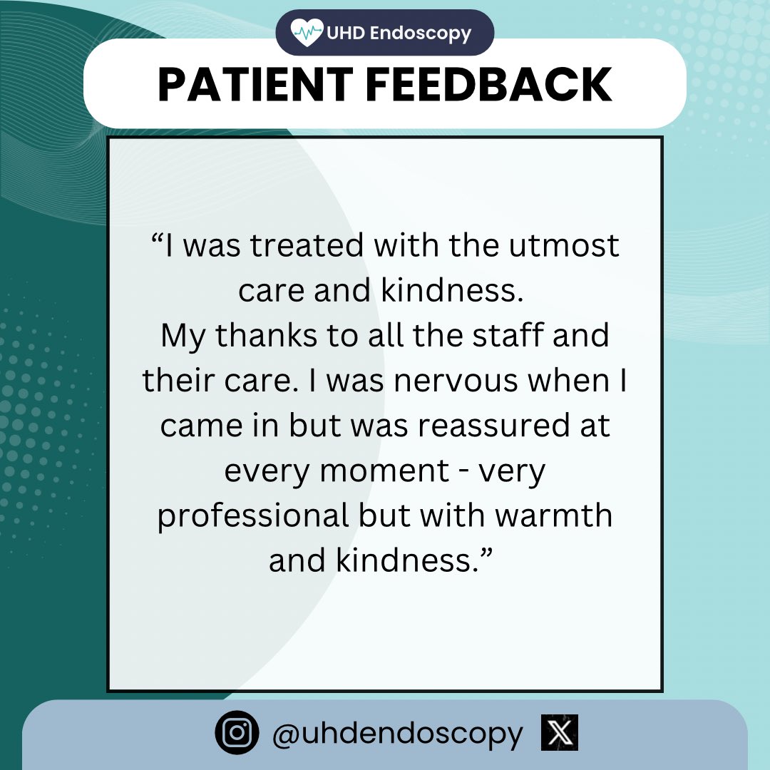 🤍 The feedback we love to receive 👏🏼

To leave us feedback, access uhd.nhs.uk or email our Patient Experience Team on patientexperienceteam@uhd.nhs.uk 

Alternatively, patients could leave feedback on the Patient Opinion/ NHS Choices websites. 

#nhs #endoscopy