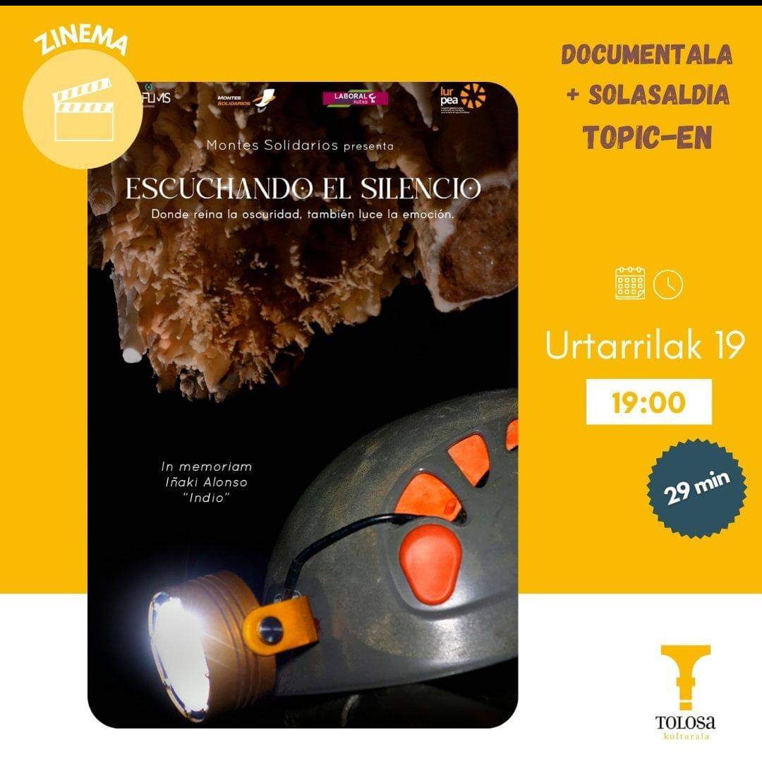 Ostiral honetan, urtarrilaren 19a, 19:00etan Tolosako TOPIC aretoan, "Escuchando el silencio" dokumentala izango da ikusgai, <a href="/montesolidario/">Montes Solidarios</a> elkartearen eskutik, Iñaki Alonso "Indio"ren omenez: "inork ez dezala zure frontaleko argia itzali!"
Animatu zaitezte!