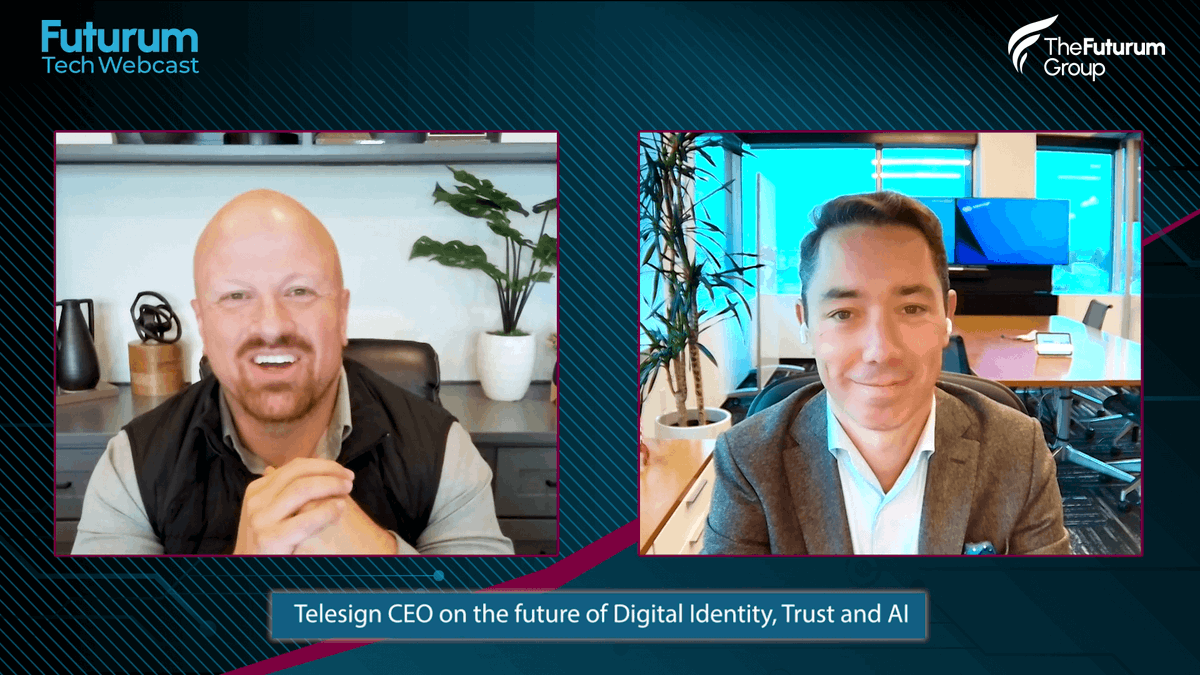 FuturumWebcast's tweet photo. .@DanielNewmanUV, CEO and Chief Analyst at @TheFuturumGroup, is joined by Christophe Van de Weyer, CEO at @Telesign for a conversation on the future of digital identity, trust, and AI. https://t.co/xexjKZz7Ue 

#Telesign #AI #DigitalIdentity #TheFuturumGroup https://t.co/hIb3UAvbep