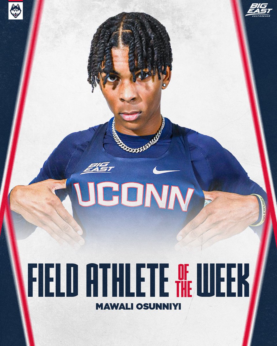 ANOTHER BIG EAST FIELD AWARD❗️ This is the second-straight @BIGEAST field award for the UConn men🔥 Congrats to Mawali on a 2.16m personal best in the high jump at the Suffolk Invitational, which leads the conference and is 15th best in the nation! #BleedBlue