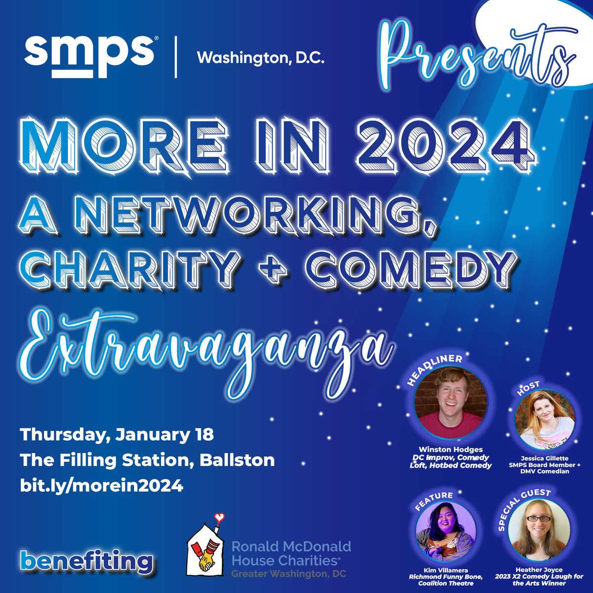 We’re pulling out ALL the stops with our first networking extravaganza of the new year! Join SMPS DC for a night of new connections, catching up, and giving back!  The DMV’s hottest comedians will close out the party.

1/18 5-8pm 
Register: smpsdc.org/meetinginfo.ph…