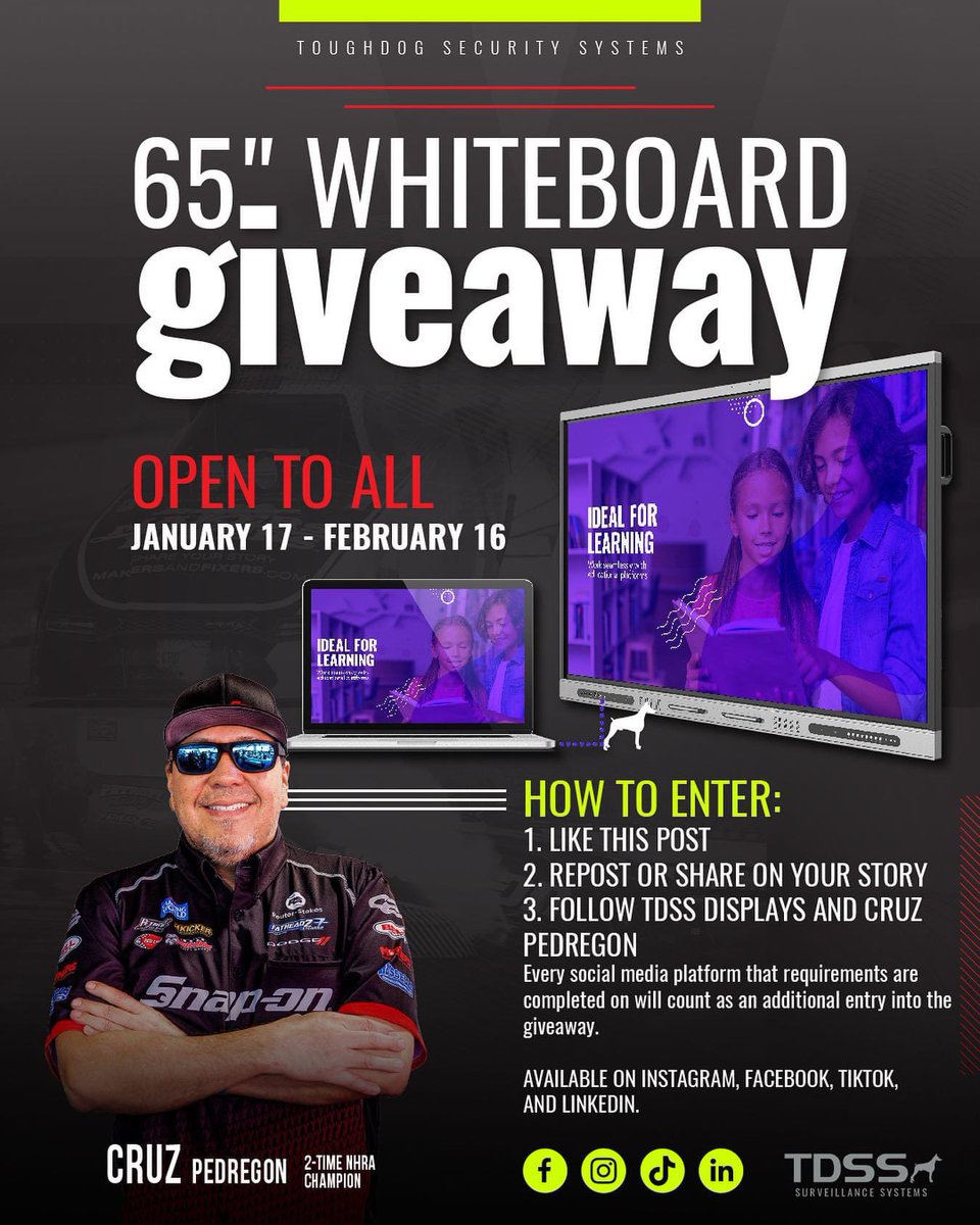 🌟GIVEAWAY ALERT!🌟 Get ready to elevate your whiteboard experience! 🚀 We’re giving away an all-in-one, interactive whiteboard to one lucky winner! 🎉 There are 3 easy steps to enter: 🔺Like this post 🔺Repost or share on your story 🔺Follow TDDS Displays & Cruz Pedregon