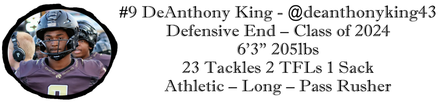 recruitLSFB's tweet photo. 2024 DE/OLB DeAnthony King is long, athletic with an Edge to him off the Edge #RecruitLS
DeAnthony carries offers from:
Kansas Wesleyan University @kwucoyotes 
Avila University @AvilaFootball 

Check him out: @DeanthonyKing43 https://t.co/z20mx3HXXW