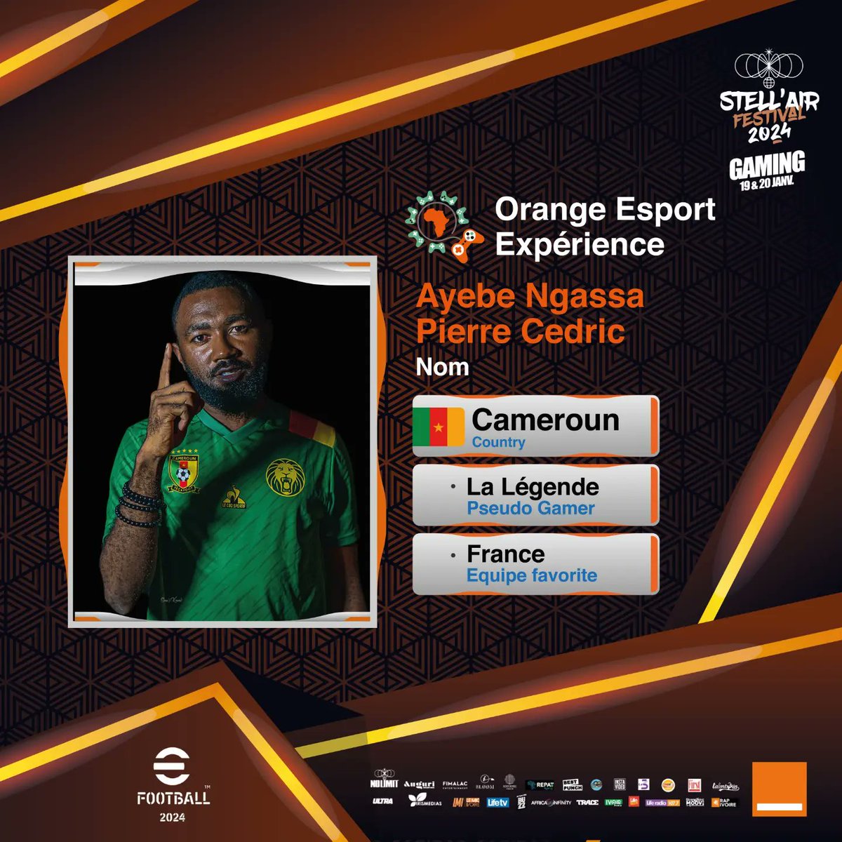 OrangeEsportEXP's tweet photo. Découvrez notre champion eFootball du Cameroun Il est prêt pour l’édition spéciale Orange Esport Experience 2024.
@Orange_Cameroun
#OEE https://t.co/cL9ANvXIAl