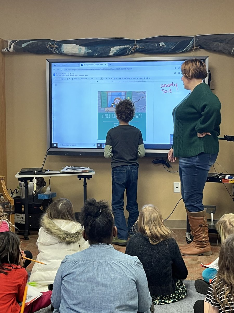 MrsHinz2nd's tweet image. Lessons with @jmartinlibrary are the best! We loved diving deeper into the meaning and emotions of poetry! We also learned about some new elements of poetry!