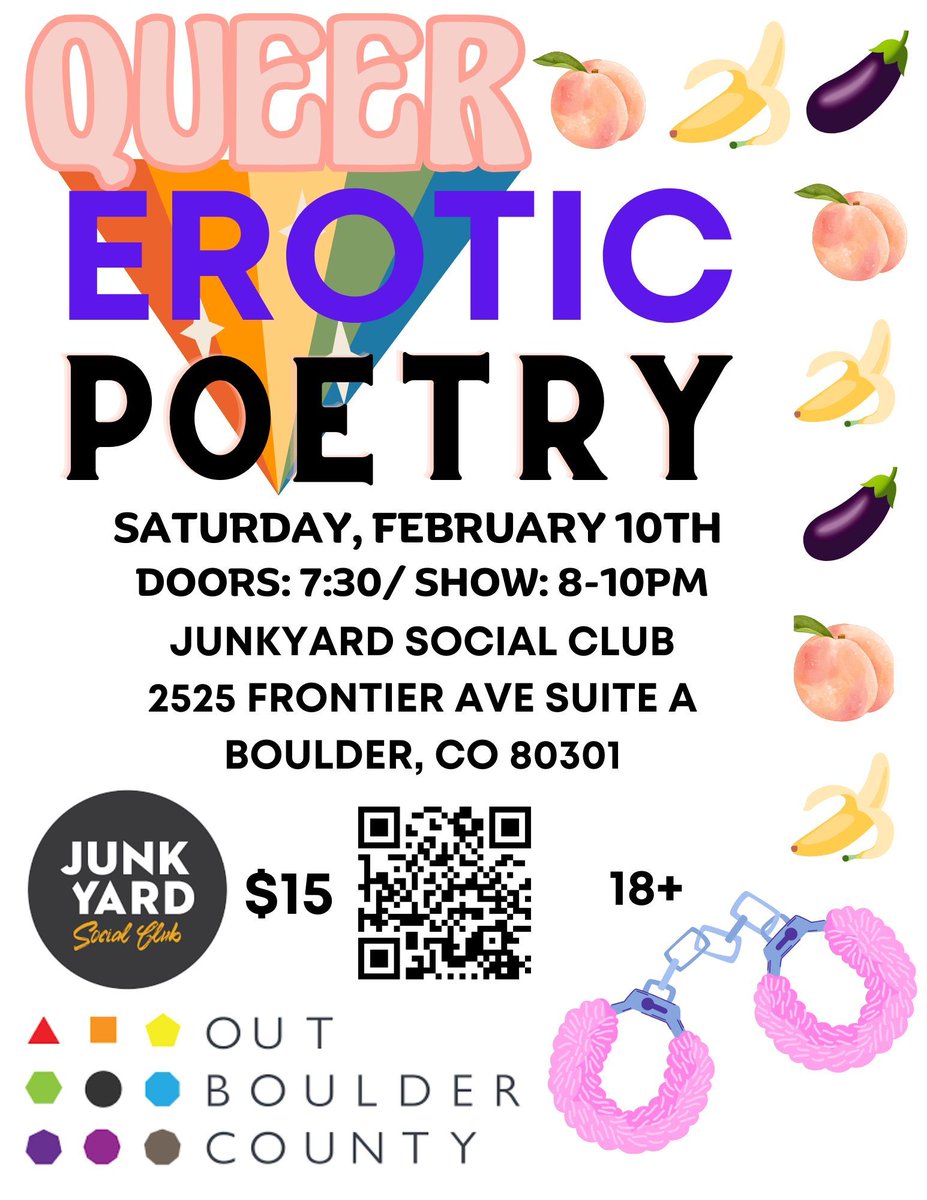 Ain’t nothing better than some gobsmacking queer love! Excited to revel in some pleasure with scintillating gender-bending, earthshaking poetry on February 10th. Join us at Junkyard Social, 8pm.