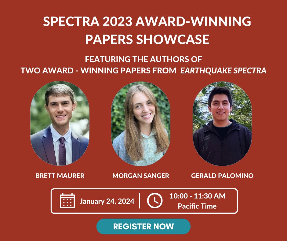 Join EERI for a webinar that will showcase the papers selected for EERI's 2023 Outstanding Paper Award and the 2023 Graduate Student Paper Prize on January 24, 2024 at 10 AM Pacific Time! Register here: us06web.zoom.us/webinar/regist…