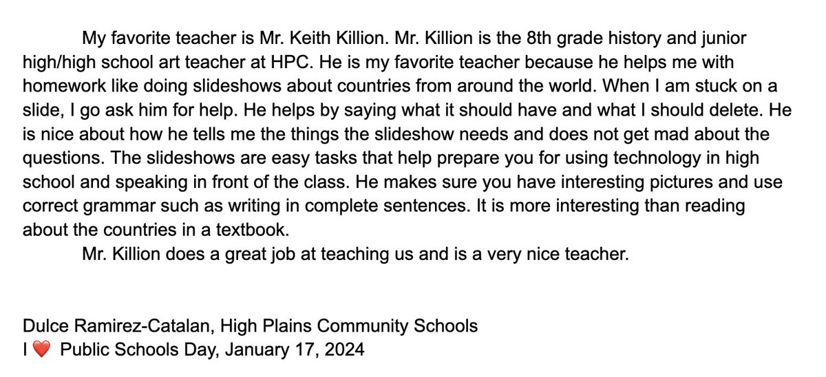 HPCSTORM's tweet image. One #HPCStorm student wrote about her favorite educator, art and history teacher Mr. Keith Killion, for I ❤️ Public Schools Day
#ILovePublicSchools #RootedNE #GrownforSuccess