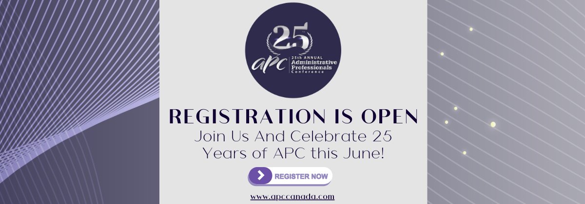It’s time to Celebrate - APC 2024 registration is now open!🥂

🗓️June 16-19, 2024
📍Toronto, ON • The Westin Harbour Castle Hotel
🔗ow.ly/Slnm50QrRQw

#APC2024 #APC#Conference #Admin #AdminProfessionals