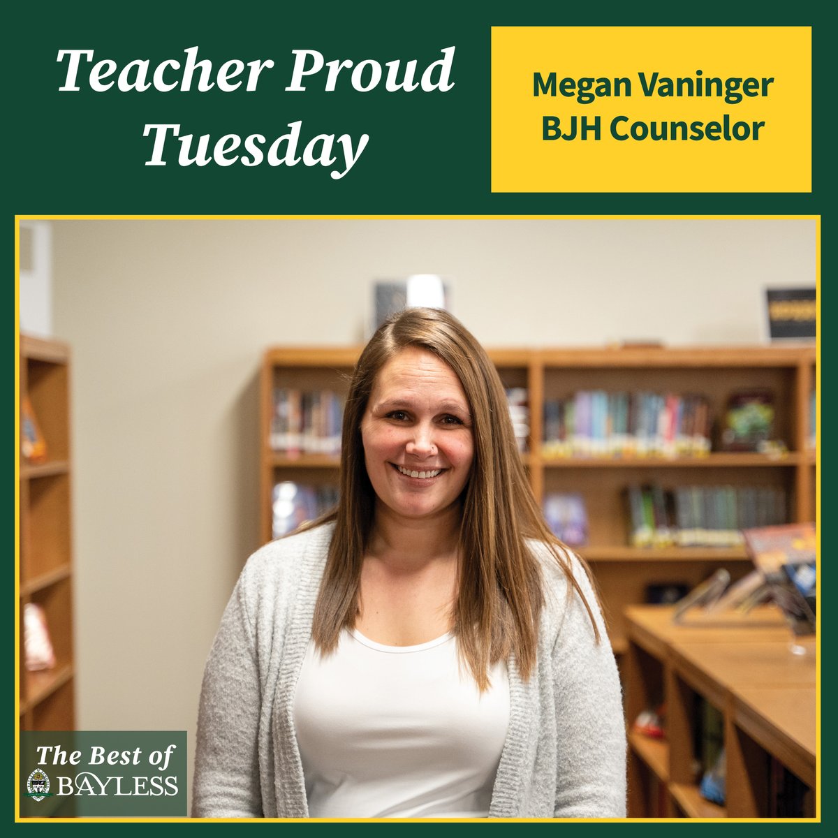 This (weather-adjusted) #TeacherProudTuesday is focused on counselor Megan Vaninger! 

Her relationship with students makes school great for many Bronchos. You can often see them greeting Ms. Vaninger with a smile, high five or a fist bump.

#BringTheStampede