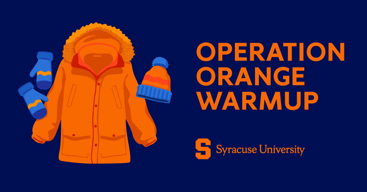 The <a href="/SyracuseU/">Syracuse University</a> community is collecting winter coats for individuals and families in need this winter through Operation Orange Warmup. Attendees at the <a href="/Cuse_MBB/">Syracuse Men’s Basketball</a> game on Saturday, Jan. 27 can donate their new or gently used (like new) coats. Learn more!
➡️go.syr.edu/comms/OrangeWa…