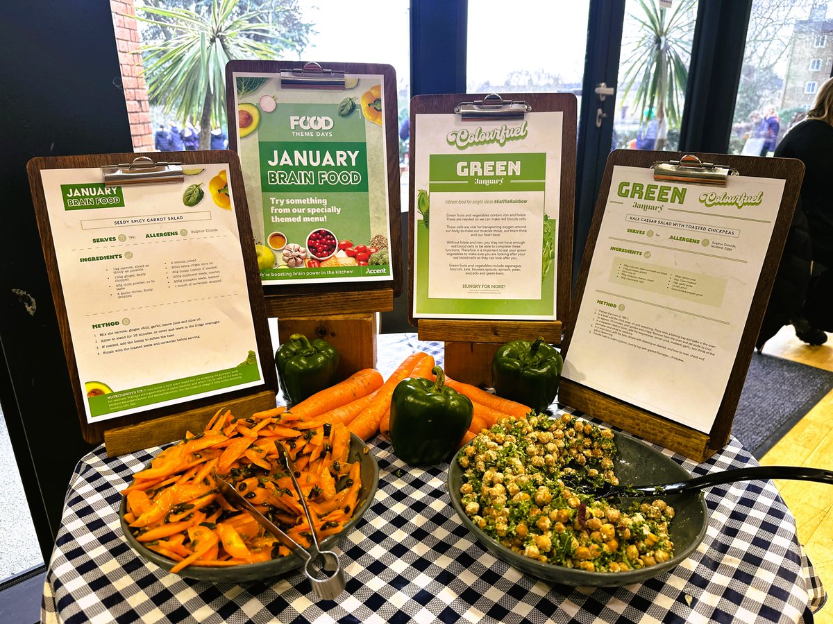 You don’t have to be doing #veganuary to enjoy these colourful, tasty and healthy salads that our kitchen team served up today! There are plenty of seasonal greens around at this time of year, rich in iron and folates - the perfect food for the brain and body. <a href="/accentcatering/">Accent Catering</a>