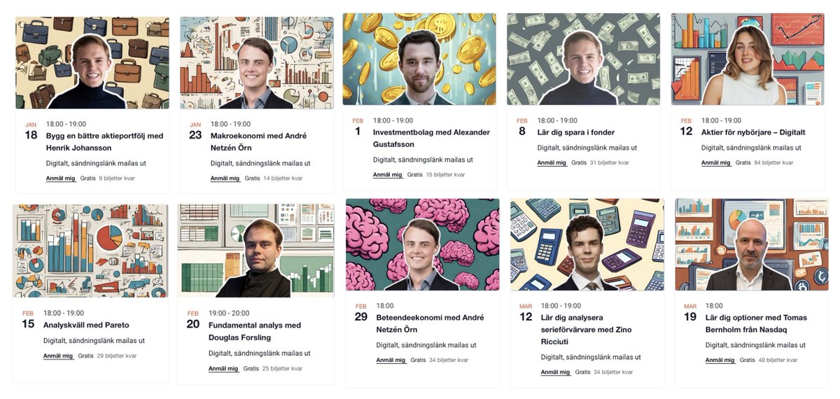 Just nu har vi massor av digitala event på gång med profiler och företag som <a href="/Investacus/">Investacus 🧠 💰</a>, <a href="/AlexanderGust/">Alexander Gustafsson</a>, <a href="/ParetoSecSE/">Pareto Securities AB</a> och <a href="/Nasdaq/">Nasdaq</a> 

Retweet = 💚
...eller chans att vinna en kånken. Kommentera vilken du är taggad på och retweeta för att ha chans att vinna en fjällräven kånken 😃