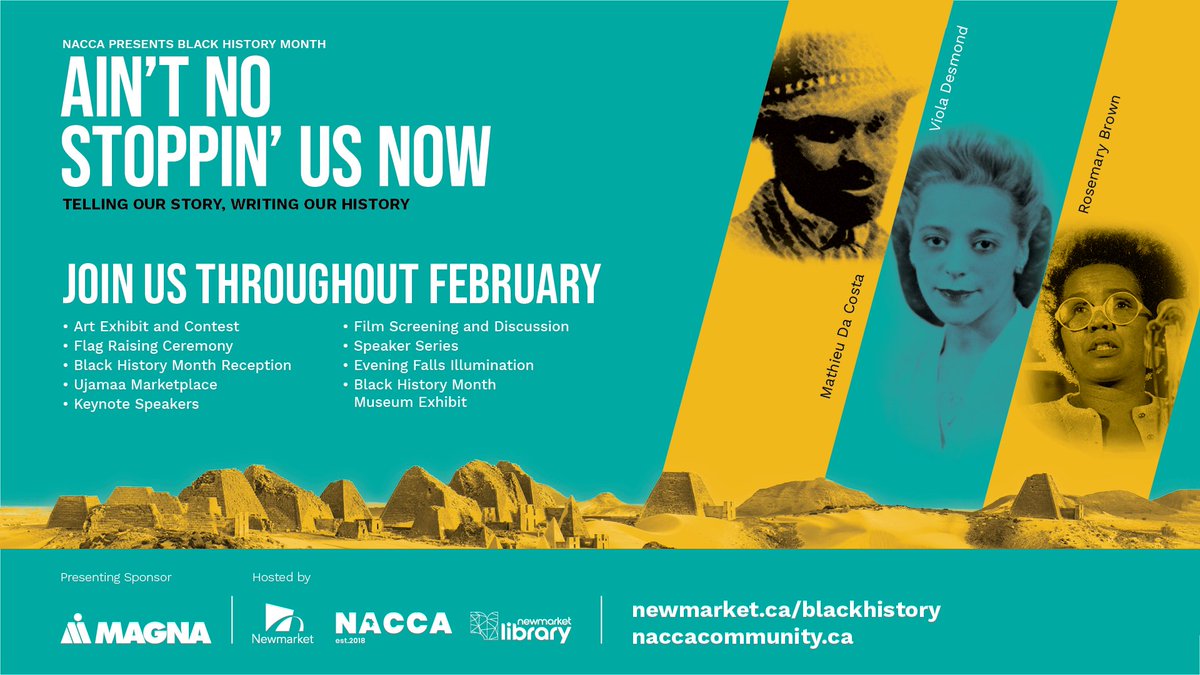 Together, in partnership with @NaccaNewmarket, we're honouring #BlackHistoryMonth with free events open to all throughout February that celebrate the theme “Ain’t No Stoppin’ Us Now: Telling Our Story, Writing Our History.” Learn more: bit.ly/3SmbEXp