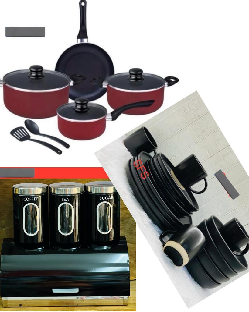 Combos F1 16 piece dinner set 4 pieces canister 3.0L whistle kettle Price: K140,000 F2 9 piece non stick cooker ware 4 pieces bread bin 16 piece dinner set Price: K240,000 🤙🏽 0882359900