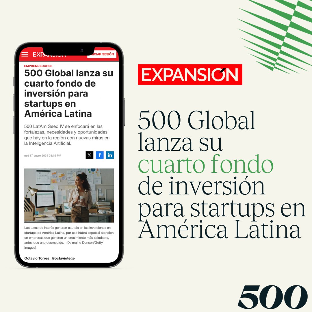 🚀 En 500 Global creemos en el potencial transformador de los founders latinos.

Descubre cómo nuestro nuevo fondo, 500 LatAm Seed IV, L.P., está apoyando a la innovación en América Latina leyendo la nota aquí: expansion.mx/emprendedores/… 

#LatAm #Startups #Tech #VC