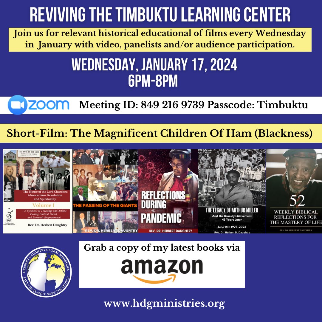 We look forward to you joining us for Timbuktu Learning Center tonight at 6pm. Zoom details are listed on flyer below. #sermon #black #educational #1980s
