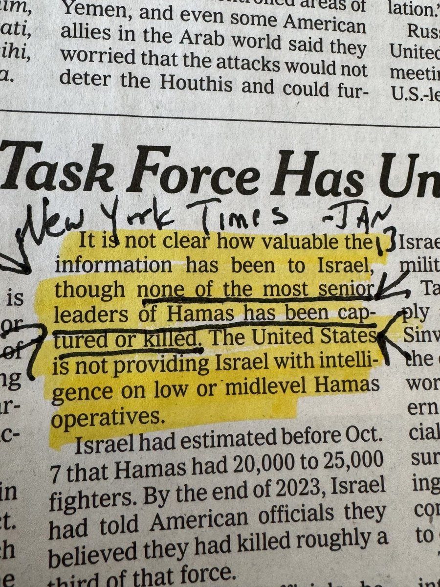 BREAKING: After killing at least 24,000 Palestinians in Gaza - 70% of them women and children - Israel has not killed even one senior Hamas leader, according to US intelligence officials. From an article buried deep in the <a href="/nytimes/">The New York Times</a>. 

Israel faces a genocide trial for a reason.⤵️