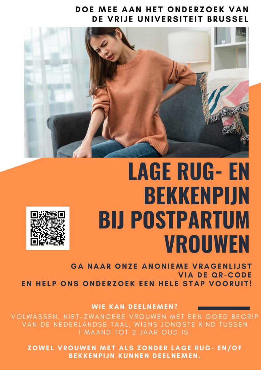 Help je graag onderzoek naar de invloed van slaap(onderbrekingen) en beweeggedrag op het ontwikkelen of in stand houden van pijn bij postpartum vrouwen vooruit? Doe dan mee aan onze survey of deel hem binnen je netwerk 🙏🙏🙏! vub.fra1.qualtrics.com/jfe/form/SV_2r…. Details op flyer!👇👇👇
