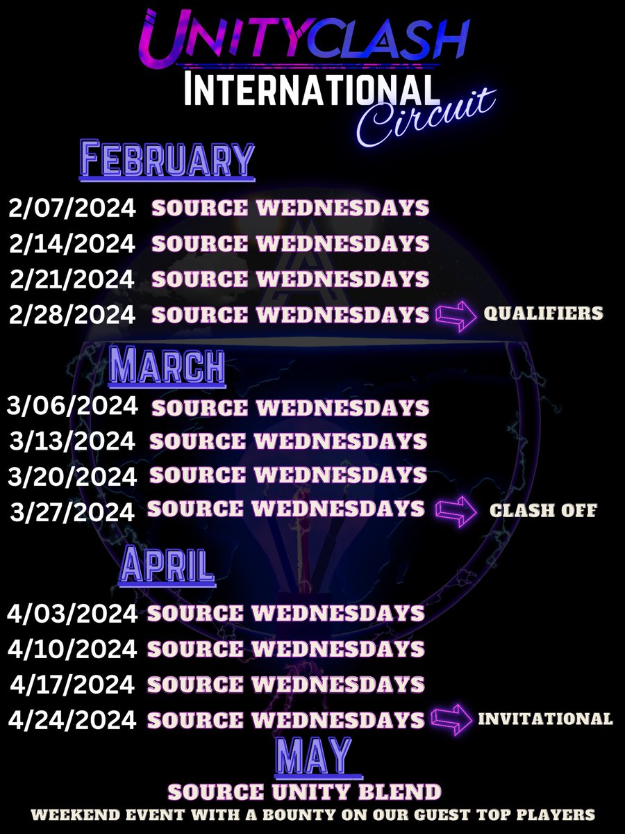 We hope you missed us! Prepare to miss us more. Save the dates! Unity Clash International will be back starting next month. Our break was needed in order to close out some special things that we can't share juuuust yet. 💡We are excited to start this circuit in February. 🌍