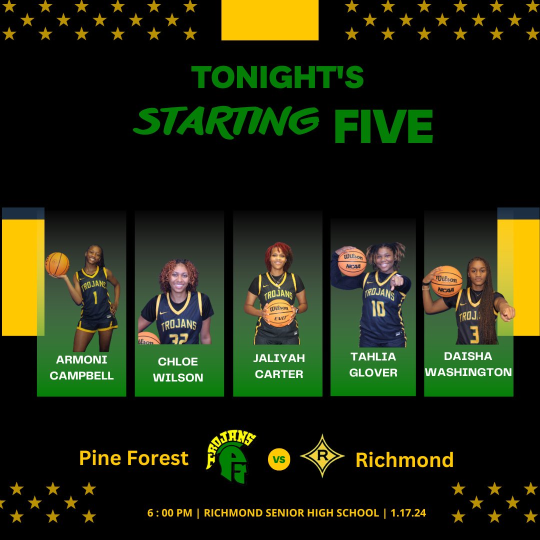 The Lady Trojans are marching south to take on the Raiders of Richmond County High School. Game time is set for 6pm @ Richmond County! Starting Lineups are below: