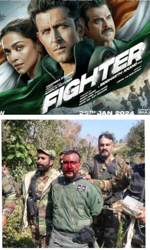 AadiSidd44's tweet photo. Abhinandan in Bollywood Vs In Real Life 🤣 haha What a Comedy Movie Fighter is @iHrithik Tea Was Fantastic #FighterTrailer https://t.co/EMCCyLECmw