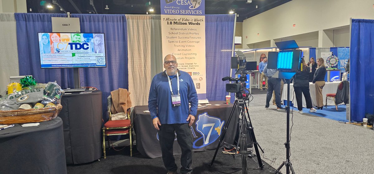 CESA7's tweet photo. ⭐️Stop by Booth 711 at @WASBWI  #EdCon2024 to chat about all things video with Alex, our video marketing guru! 🎥🎙️Let us help you tell your district’s story with video. 📚#WASB #ThisIsC7 #TellYourStory📷 #NewHorizonsForEducation https://t.co/o0nlyZqQ6m