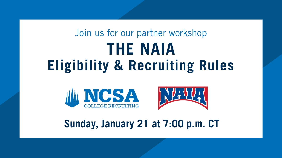 Join us Sunday at 7pm CT when @ncsa hosts a @PlayNAIA Workshop! During the workshop NAIA's Payton Price & @NCSAGolf's John Sullivan, will give an in-depth overview of the NAIA, the recruiting process & eligibility center! Join via Zoom: 1/21 at 7pm CT ncsasports.zoom.us/my/recruitingc…