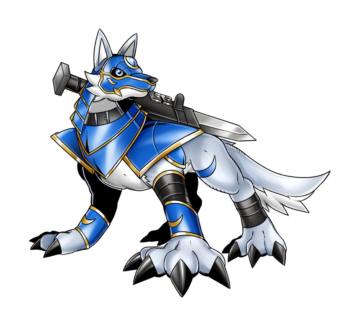 My two new custom Digimon, drawn by @sewally1399982 
Canismon (Rookie)
Lupusmon (Champion)
Wolf-knight Digimon. Light, vaccine, holy beast. The gem on his forehead is a holy item. A truly loyal Digimon that will help banish the darkness. 
#digimon
#digimonoc