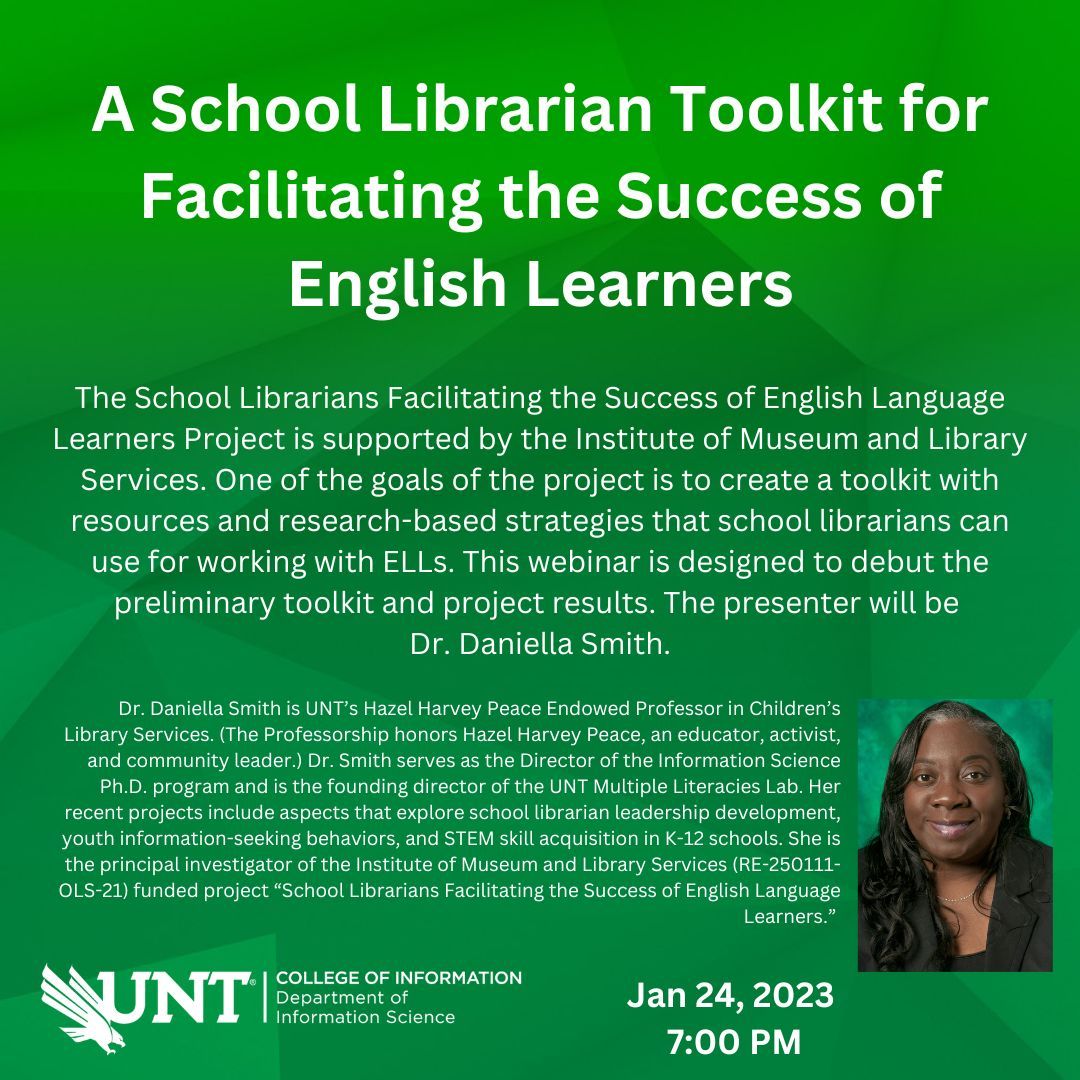 Join Dr. Daniella Smith January 24th and learn the tools for success!

#unt #discoverypark #librarians