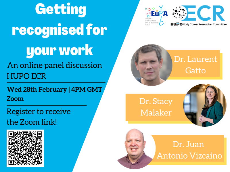 hupo_org's tweet photo. It's time for the next #HUPOECR free online panel! Join us on February 28th at 5PM CET/4PM GMT/11AM EST to discuss how to get recognised for your work with panellists Laurent Gatto, Stacy Malaker (@StacyMalaker) and Juan Antonio Vizcaino ⭐ Register today: https://t.co/2yWZiTcnoo https://t.co/CSjs6UnX5c